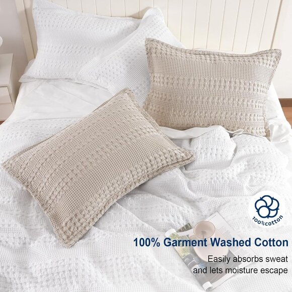 2 Pack 100% Cotton Ruffle Waffle Pillow Shams Oatmeal -King Size 20" x 36" NWT - Picture 3 of 5